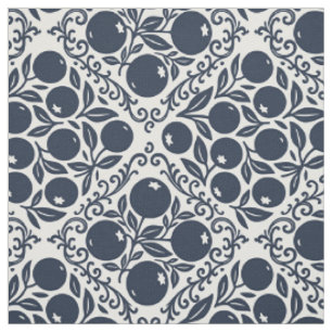 Folk Art Blueberry Block Print in Navy & Ivory Fabric