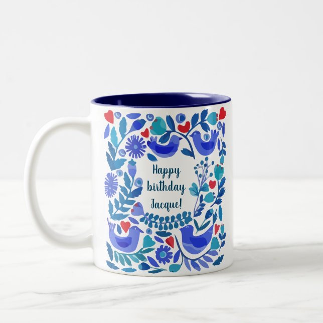 Folk Art Bluebird Personalised Mug (Left)