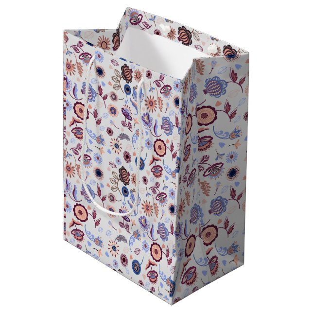 Folk Art Botanical Seamless Pattern Medium Gift Bag (Front Angled)