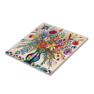 Folk Art Bouquet Ceramic Tile