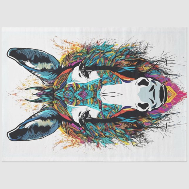 Folk Art Bright Colours Donkey Decoupage Tissue Paper (Front)