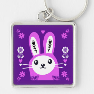 Folk Art Bunny Nursery Wall Key Ring