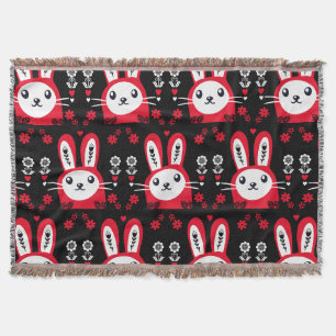 Folk Art Bunny Nursery Wall Throw Blanket
