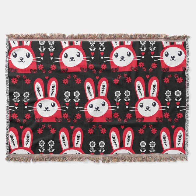 Folk Art Bunny Nursery Wall Throw Blanket (Front)