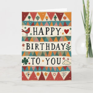 Folk Art Bunting Birthday Card