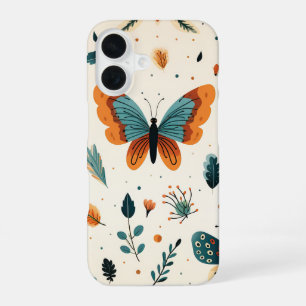 Folk Art Butterflies with Teal and Terracotta iPhone 16 Case