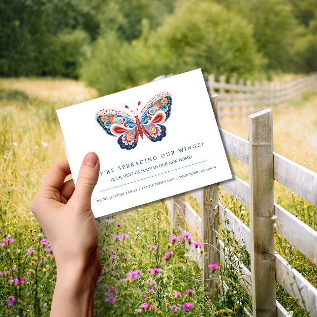 Folk Art Butterfly Moving Announcement Postcard (Creator Uploaded)