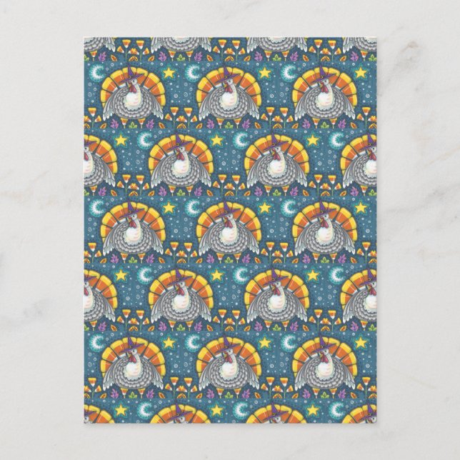 FOLK ART CANDY CORN TURKEY PILGRIM, THANKSGIVING POSTCARD (Front)