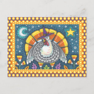 FOLK ART CANDY CORN TURKEY PILGRIM, THANKSGIVING POSTCARD