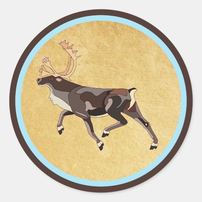 Folk Art Caribou/Reindeer Classic Round Sticker (Front)