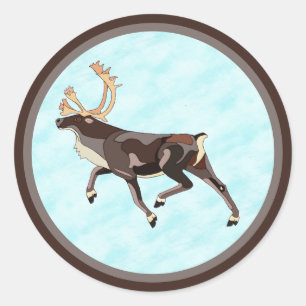 Folk Art Caribou/Reindeer Classic Round Sticker