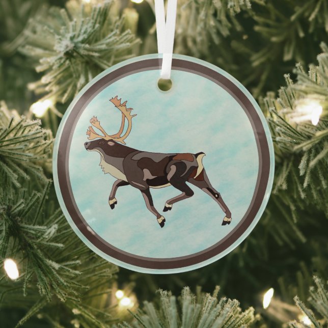 Folk Art Caribou/Reindeer Glass Tree Decoration (Insitu)