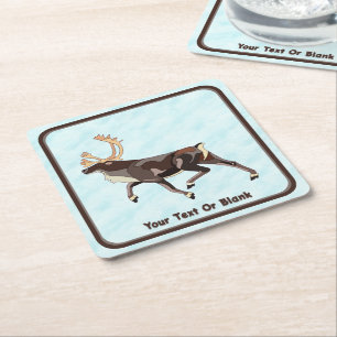Folk Art Caribou/Reindeer Square Paper Coaster
