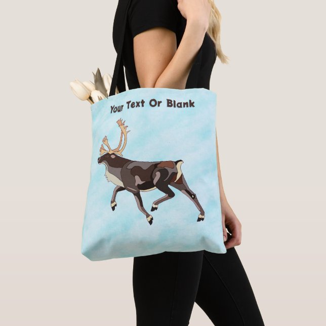 Folk Art Caribou/Reindeer Tote Bag (Close Up)