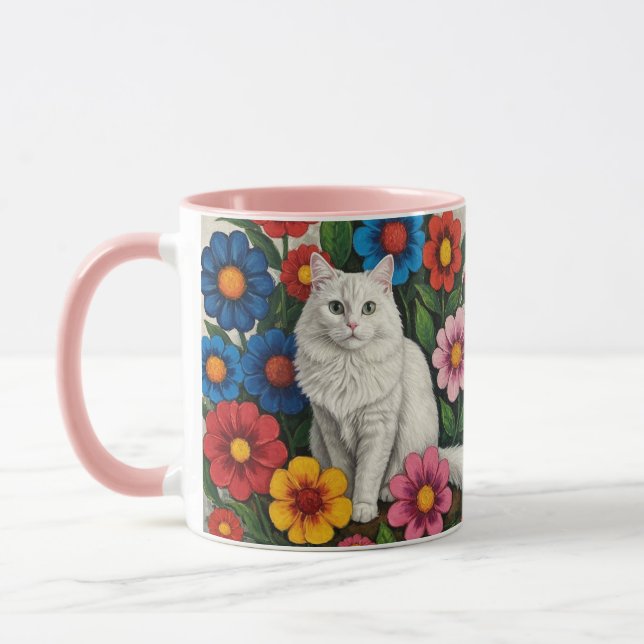  Folk Art Cat and Flowers Mug (Left)