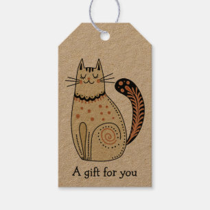 Folk Art Cat Gift For You Custom Gift Tags