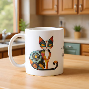 Folk Art Cat Humour "I Don't Shed. I Decorate."  Coffee Mug