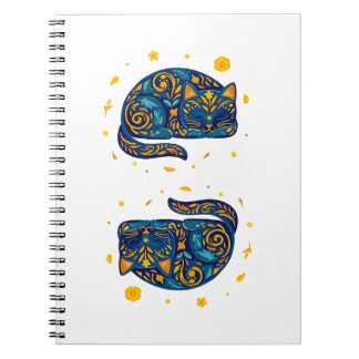 Folk Art Cat in Blue Notebook