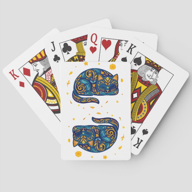 Folk Art Cat in Blue Playing Cards (Back)
