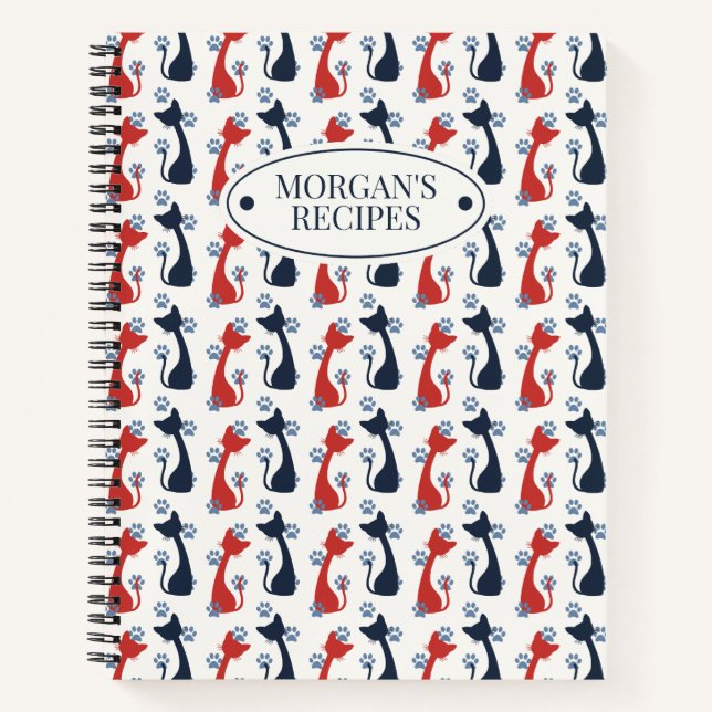 Folk Art Cat Pattern | Farmhouse Kitchen Recipe Notebook (Front)