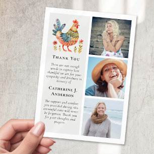 Folk Art Chicken Photo Sympathy Funeral Thank You Card