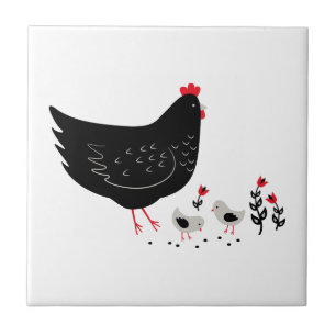 Folk Art Chickens Ceramic Tile