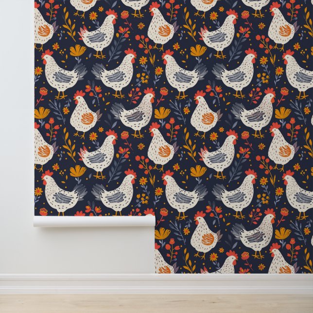 Folk Art Chickens Wallpaper (Application)