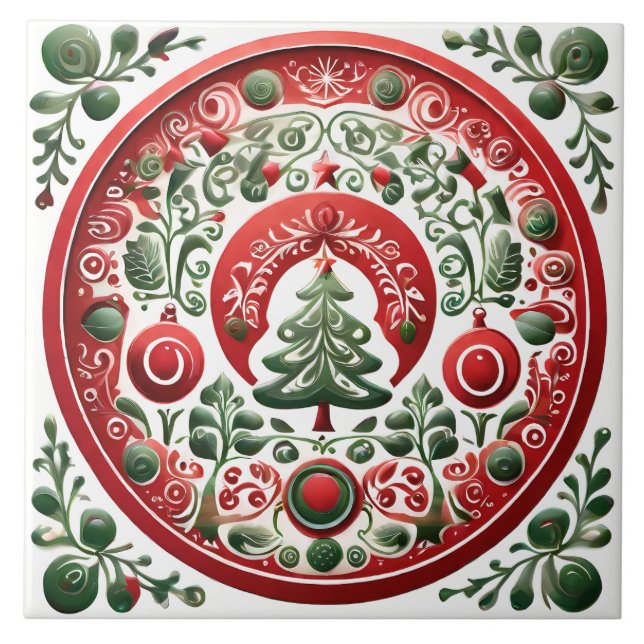Folk Art Christmas  Ceramic Tile (Front)