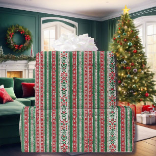 Folk Art Christmas in Red & Green Pattern Gift Wrapping Paper