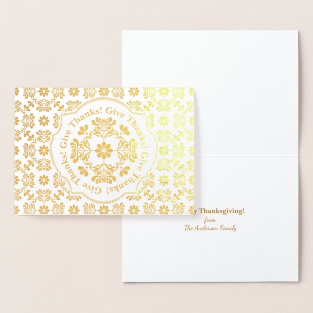 Folk Art Chrysanthemum Personalised Thanksgiving Foil Card (Display)