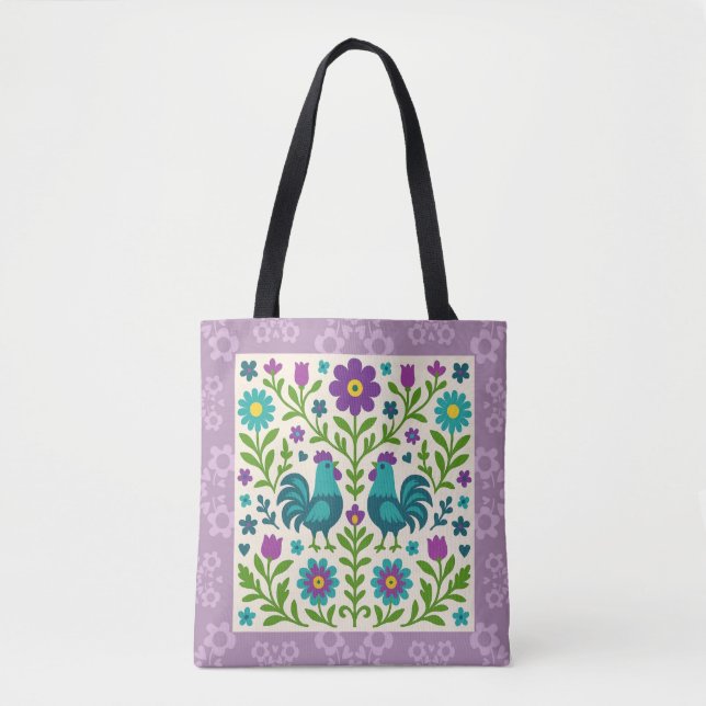 Folk Art Cockerel Tote Bag (Front)