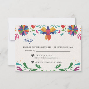 Folk Art Colorful Floral Fiesta Spanish Wedding RSVP Card
