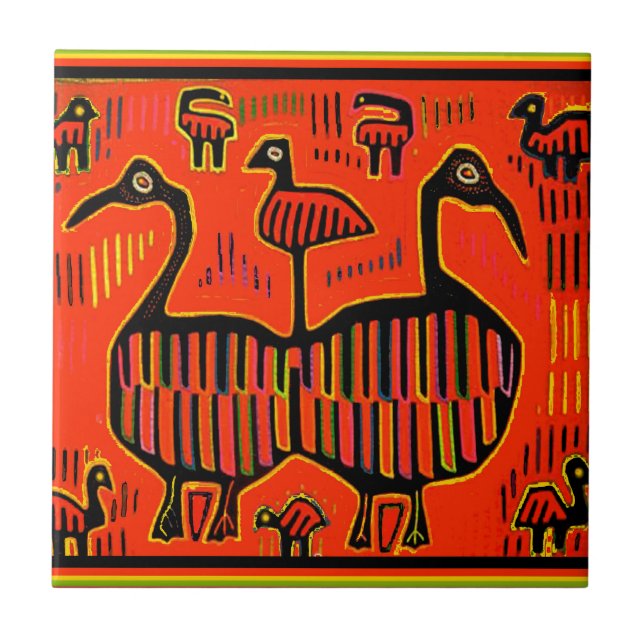 Folk Art Colourful Birds Tile (Front)