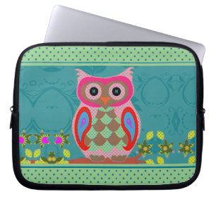 Folk Art Colourful Patchwork Owl Laptop Sleeve