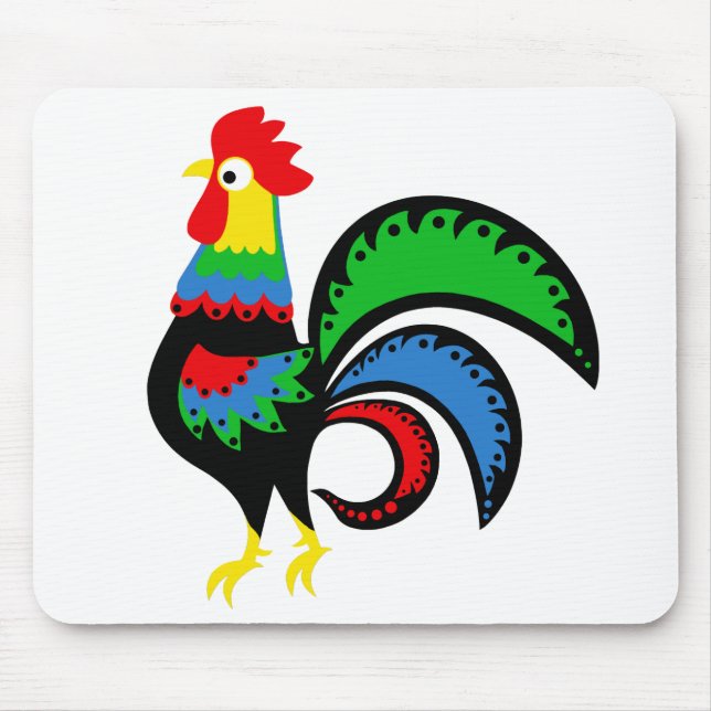 Folk art colourful Rooster/cockerel/ fowl/bird Mouse Pad (Front)