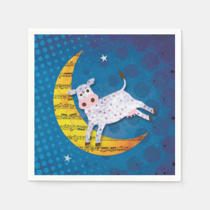 Folk Art Cow Jumped Over the Moon Nursery Rhyme Napkin