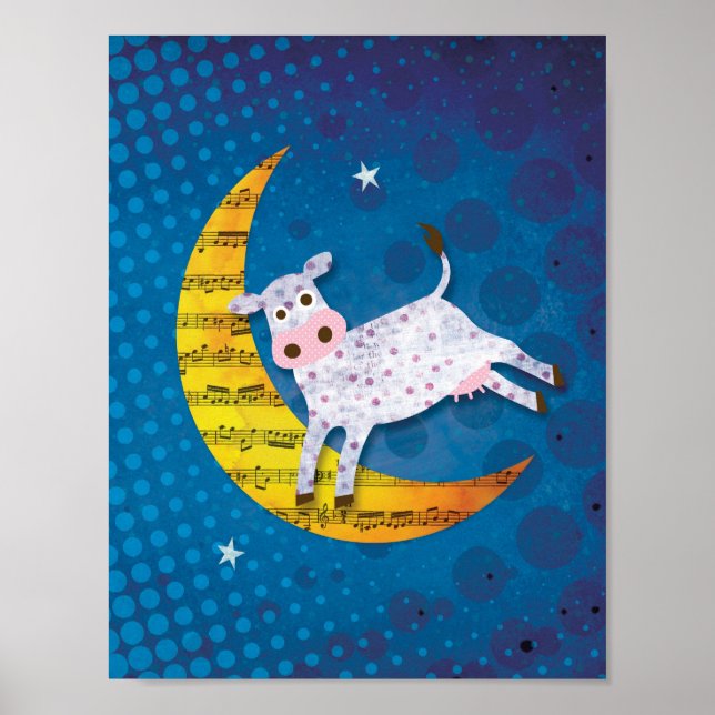 Folk Art Cow Jumped Over the Moon Nursery Rhyme Poster (Front)