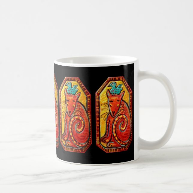 Folk Art Curious Cat with Blue Bird Coffee Mug (Right)