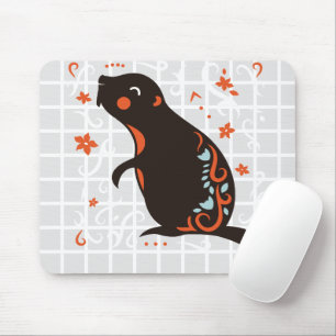 Folk Art Cute Otter Grid Mouse Pad