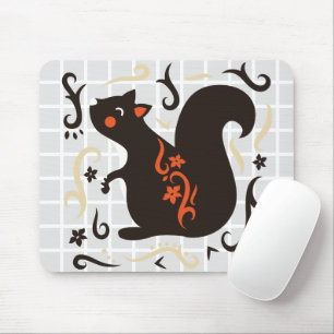 Folk Art Cute Squirrel Grid Mouse Pad