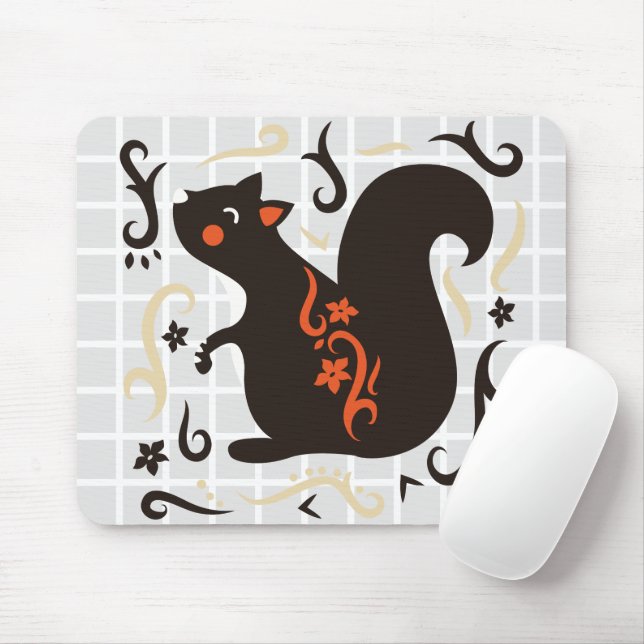 Folk Art Cute Squirrel Grid Mouse Pad (With Mouse)
