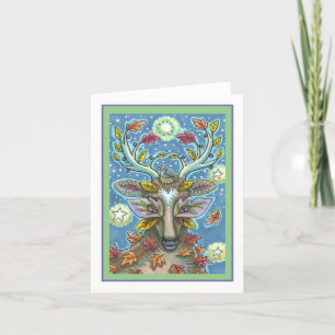 FOLK ART DEER IN AUTUMN FOREST, BIRD NEST Blank Card