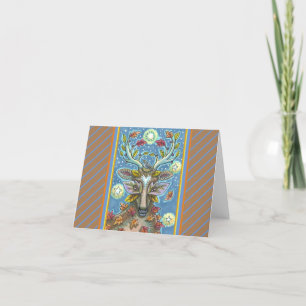 FOLK ART DEER IN AUTUMN FOREST, BIRD NEST Blank Card
