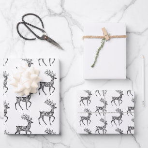 Folk Art Deer Pattern Wrapping Paper Sheet