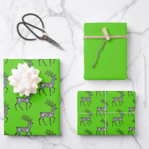 Folk Art Deer Pattern Wrapping Paper Sheet