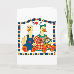 Folk Art Duck Couple With Flowers Country Farmhous Card