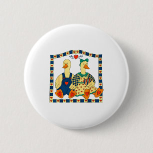 Folk Art Duck Couple With Hearts Country Farmhouse 6 Cm Round Badge