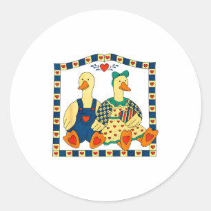 Folk Art Duck Couple With Hearts Country Farmhouse Classic Round Sticker