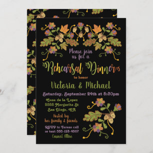 Folk Art Embroidery Fall Autumn Rehearsal Dinner Invitation