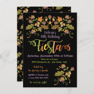 Folk Art Embroidery Mexican Fiesta Birthday Invitation